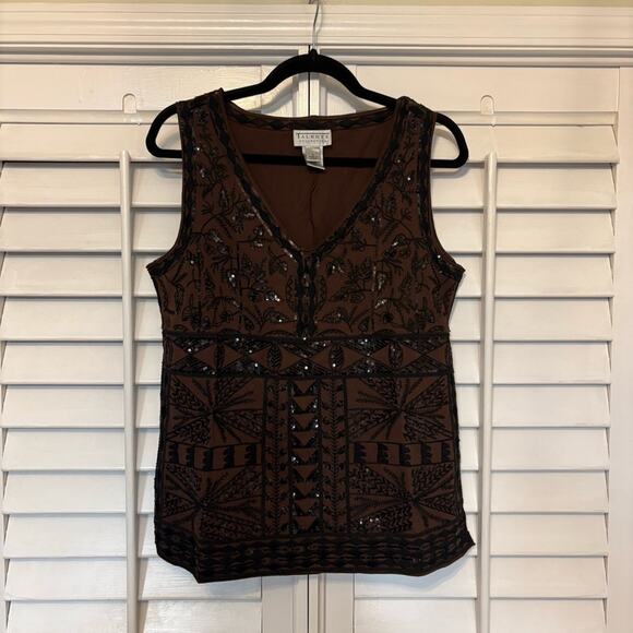 Talbots Brown And Black Sequin‎ Tank Top Size Large - Picture 1 of 7